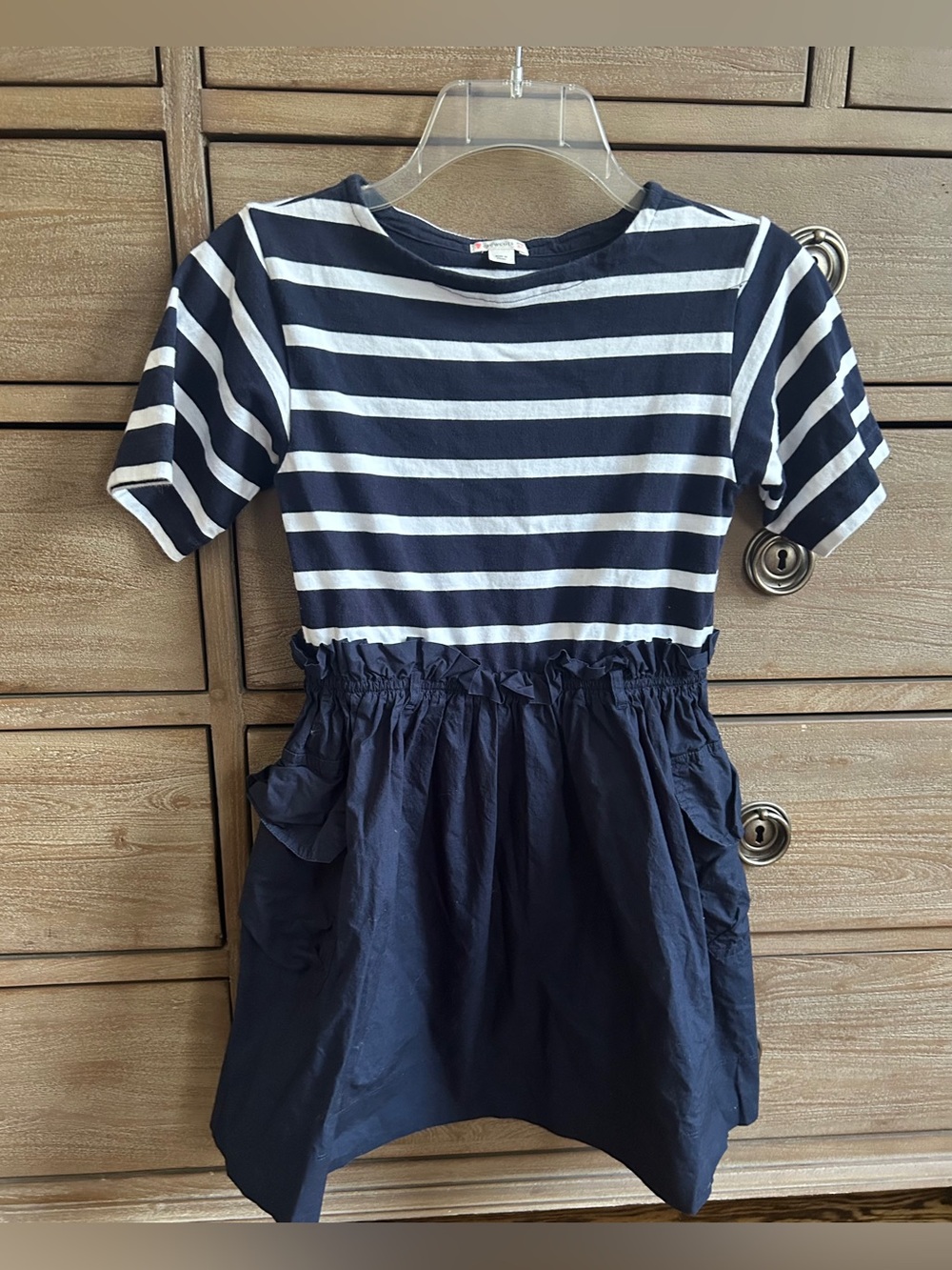 Crewcuts by J. Crew Navy and White Striped Short Sleeve Cotton Dress